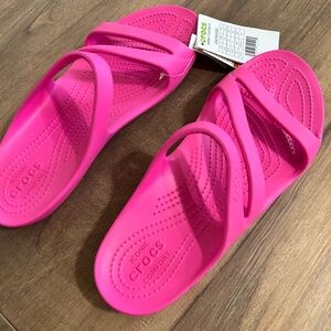 CROCS Women's Bright Pink Double-Strap Slide Sandals